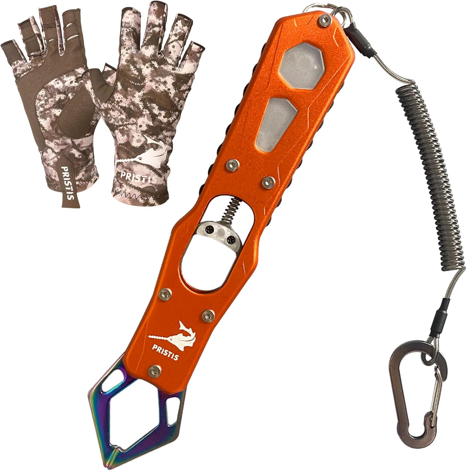 Pristis UPF 50+ Fishing Gloves (S-M) & high Strength Fish Gripper, UV Protection Half-Finger Sun Gloves, Fishing Tool Set Combination