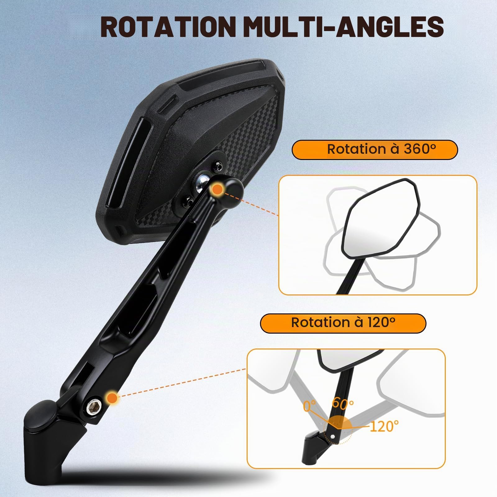 DREAMIZER Rétroviseurs latéraux moto 8mm 10mm, réglables à 360°, Retroviseur Moto Compatibles avec XJ600 MT03 MT07 TMAX Z1000 Z750 CB250F CRF250 XL700 GSR600 VZR18