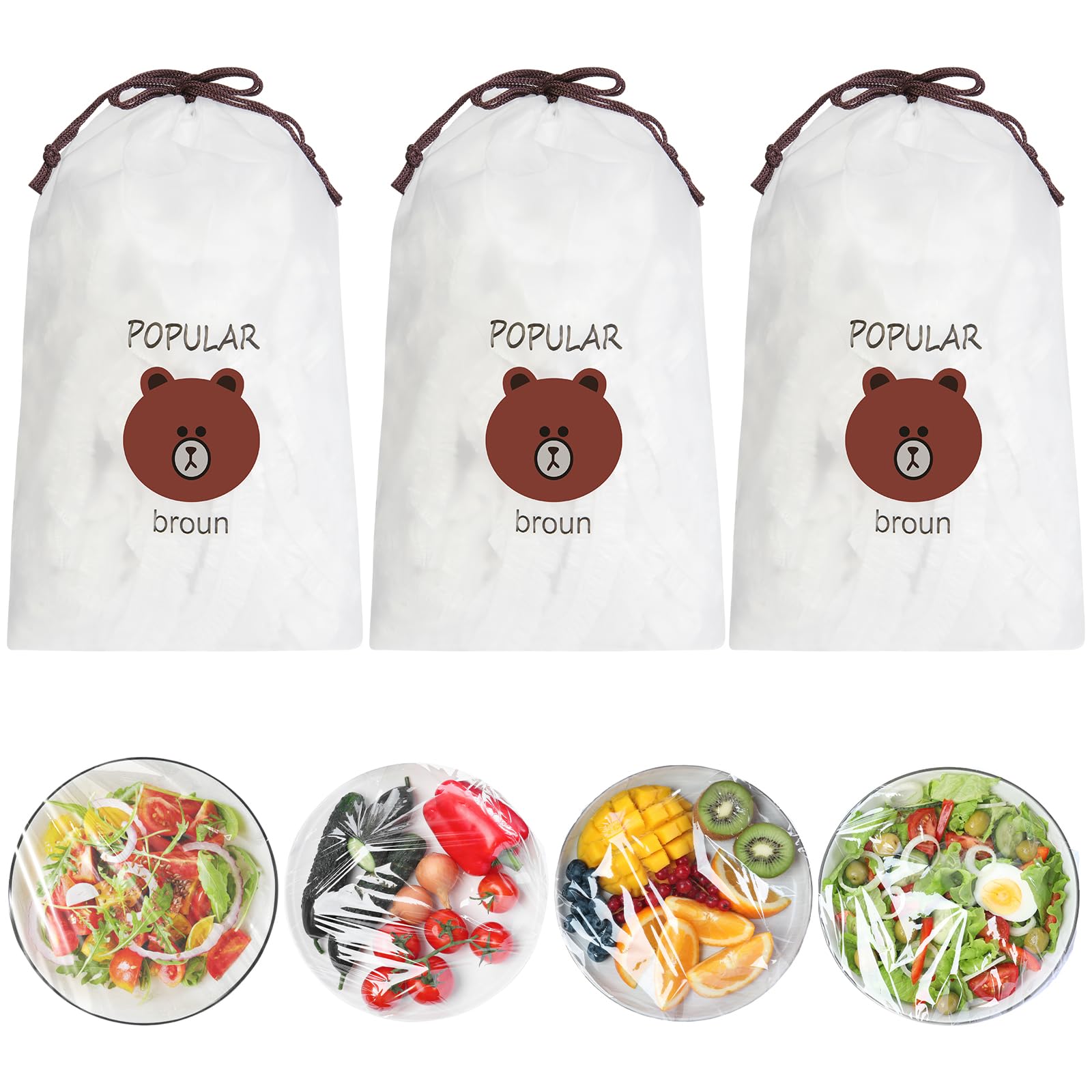 AMFUN 300 Pcs Fresh Keeping Bags, Food Cover Plastic Stretch, Cling Film Food Storage Covers, Preservation Baged, Disposable Baging, Elastic Storage Covered for Fruit Preservation and Food Storage
