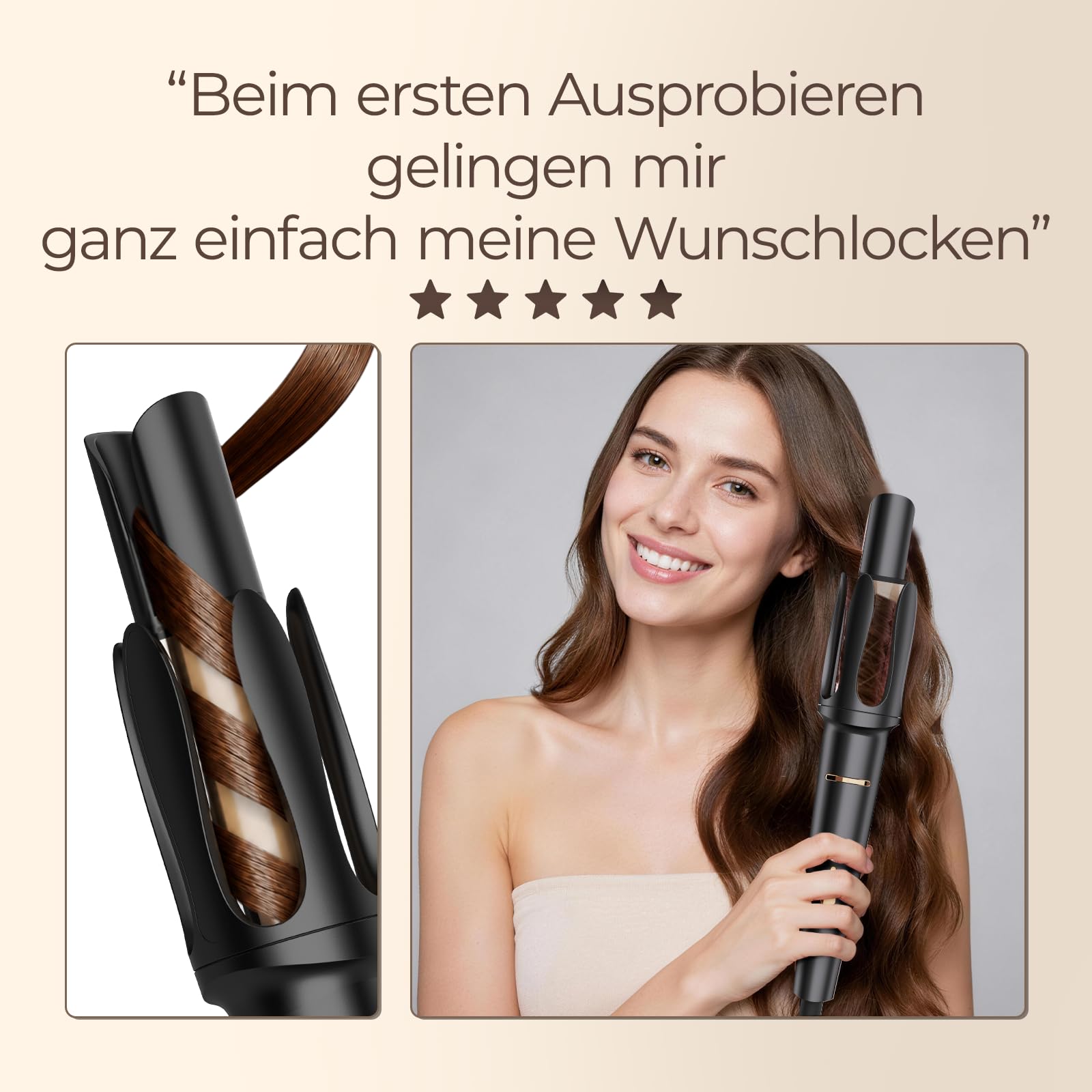 PRITECH Automatischer Lockenstab Welleneisen für Haare - 32mm Beach Waves Lockenstab 3 Temperaturen 170-210℃ Schwarzes Gold Welleneisen für Damen