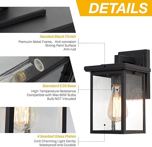 Miniatura 6 de Lámpara exterior negra, luces de porche al aire libre para montaje en pared, moderna lámpara de pared para exteriores, apliques rectangulares para