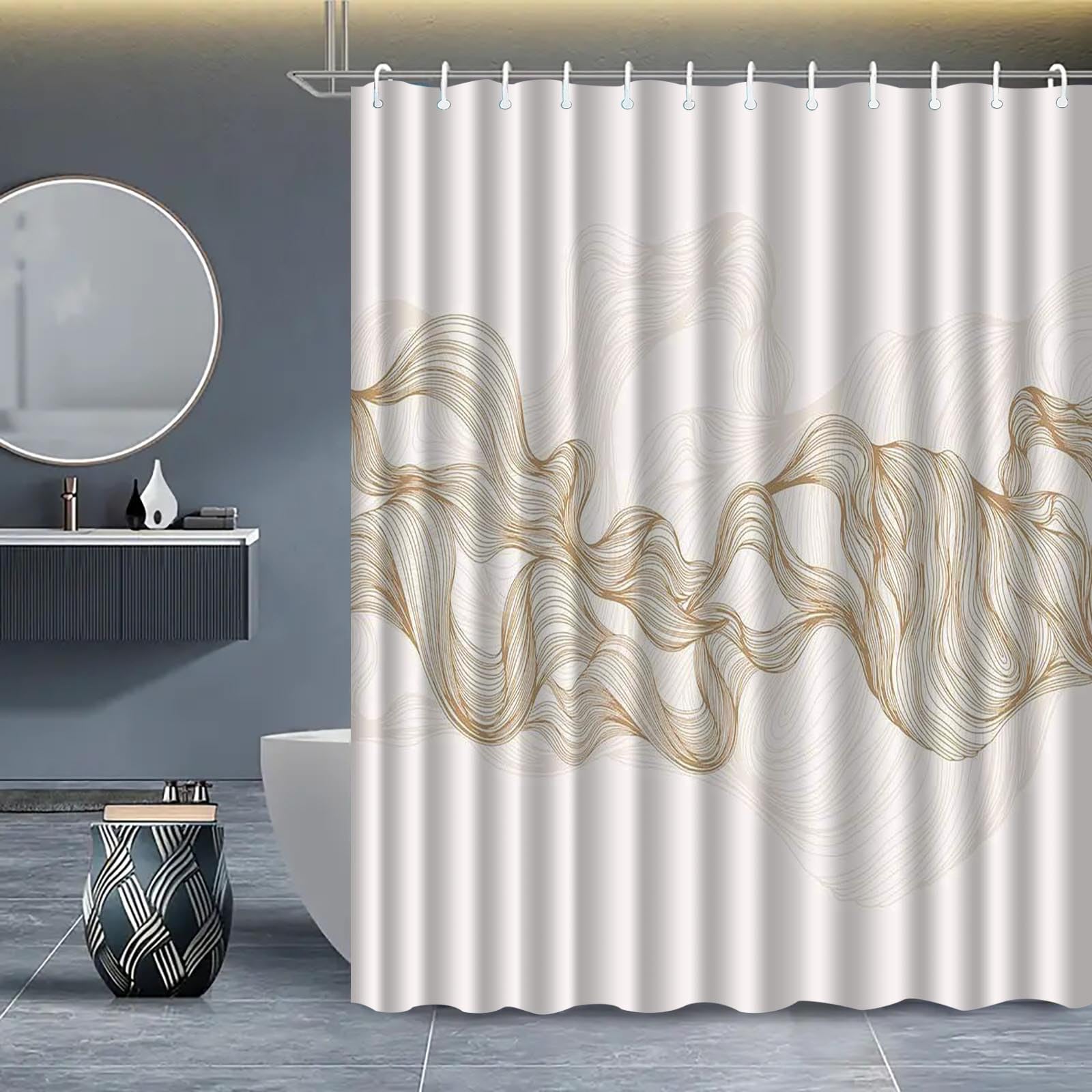 KELAIMI Abstract Striped Shower Curtain,Simple Modern Geometric Bathroom Curtain,Waterproof Luxury Bath Curtain with Hooks Style 5 180X180Cm