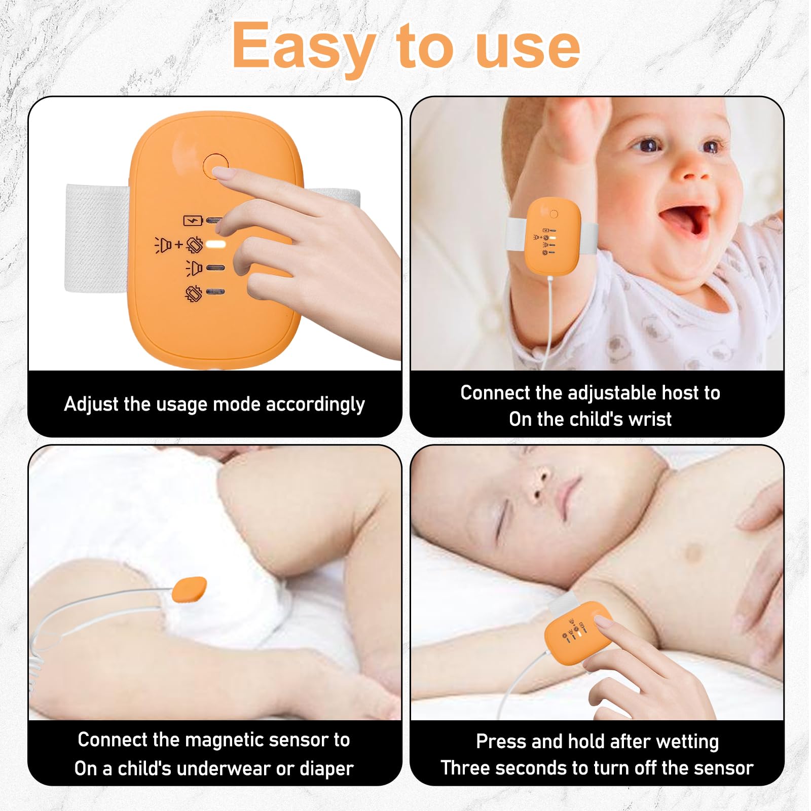 Allarme wireless per bambini e bambine, allarme wireless per bagnarsi sul letto, con 3 modalità di lavoro, ricaricabile USB, allarme wireless per urina Pee per bambini per superare l'enurinamento del