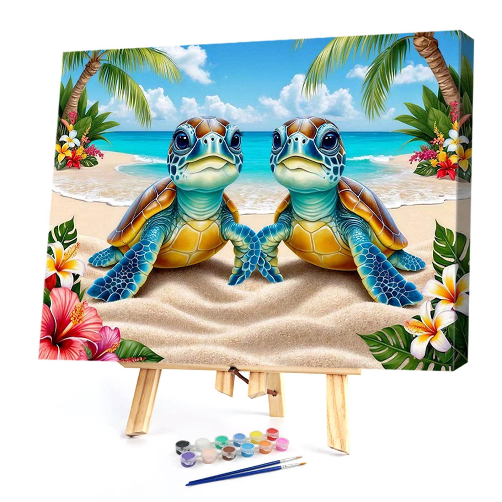 POETRYDRAW Beach Turtles DIY Paint By Numbers Kit on Canvas 40x30cm with Frame Oil Easy Painting by Numbers for Beginners Adults Gift Home Wall Decor (Beach Turtles)