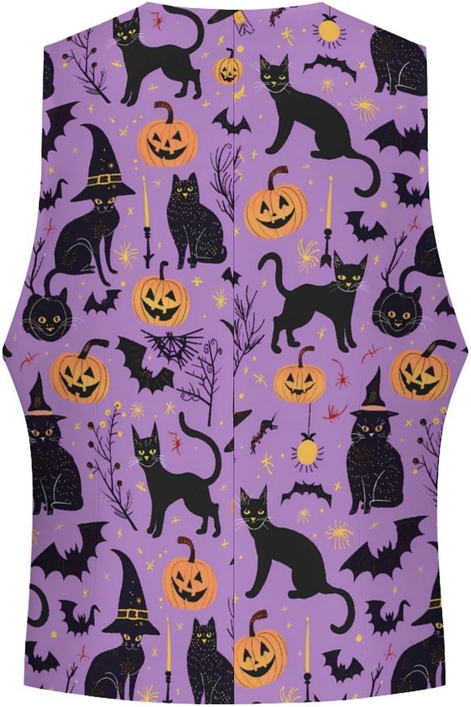 Halloween Black Cat Pumpkin Novelty Men's Suit Vest Casual Formal Dress Vests Business Waistcoat