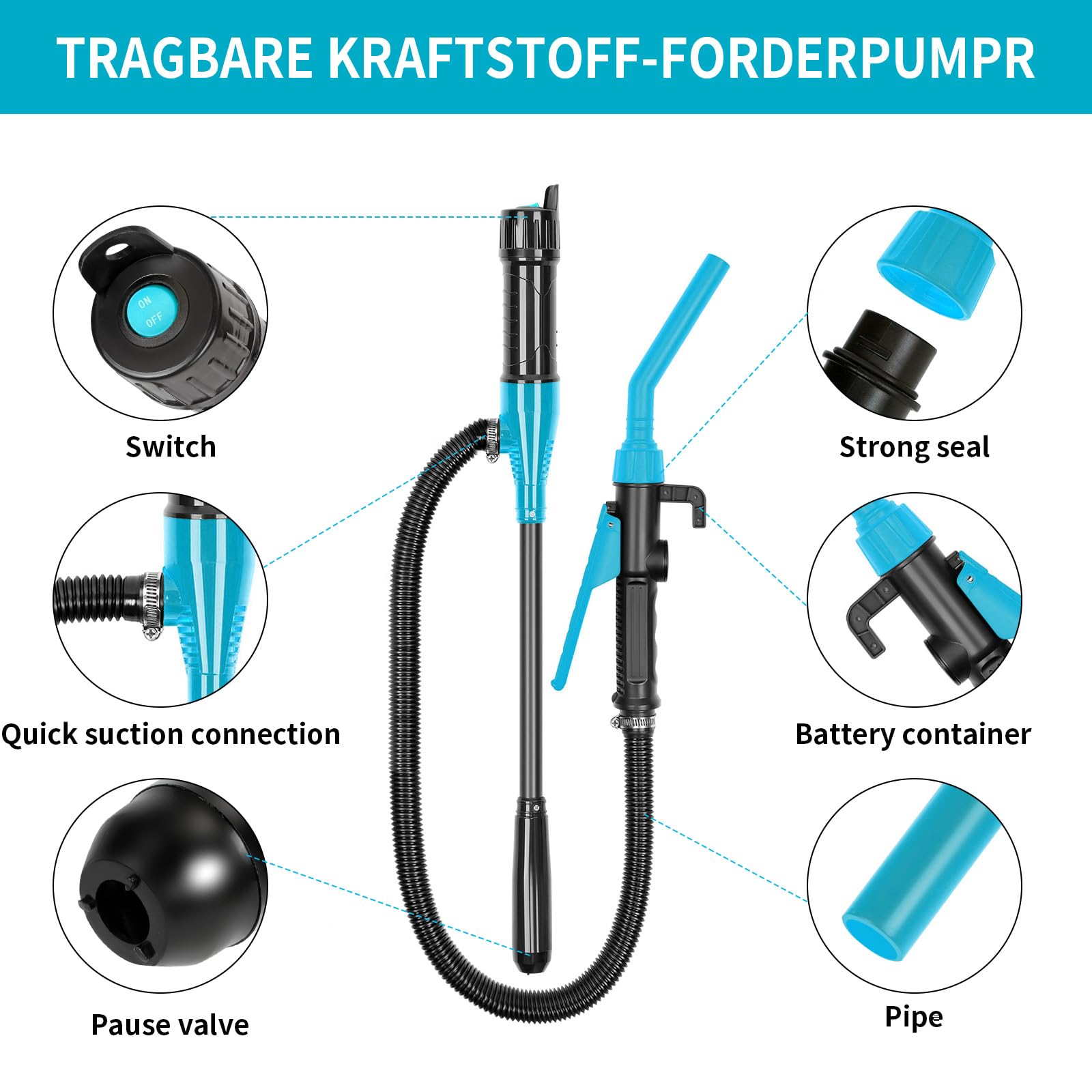 Pompa a benzina elettrica a batteria,Pompa di Trasferimento Portatile con Ugello di Controllo di Flusso,tanica aspirazione automatica per benzina