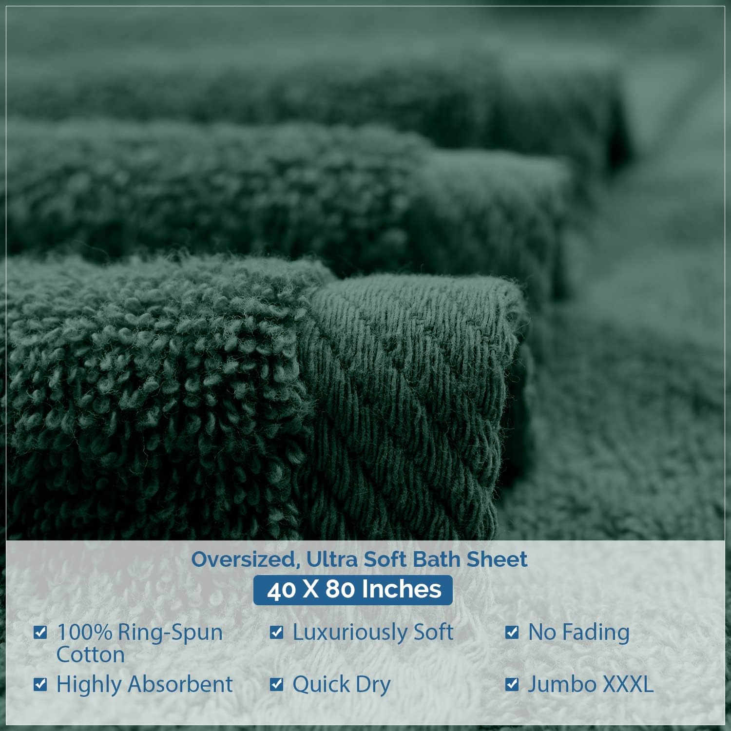 DAN RIVER 3-Piece Towel Set: 1 Oversized Bath Sheet (40x80 Inches) & 2 Bath Sheets (35x70 Inches), 550 GSM - Hunter Green