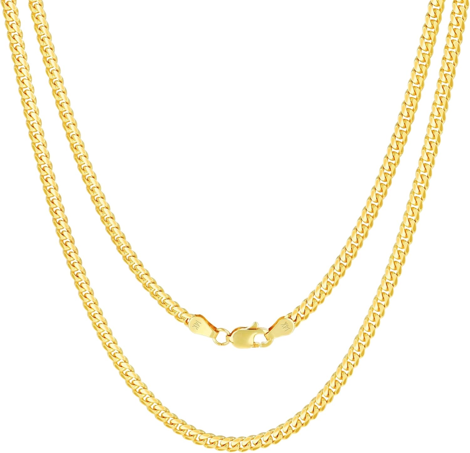 Nuragold 14k Real Yellow Gold Solid Miami Cuban Link 3.5mm Chain