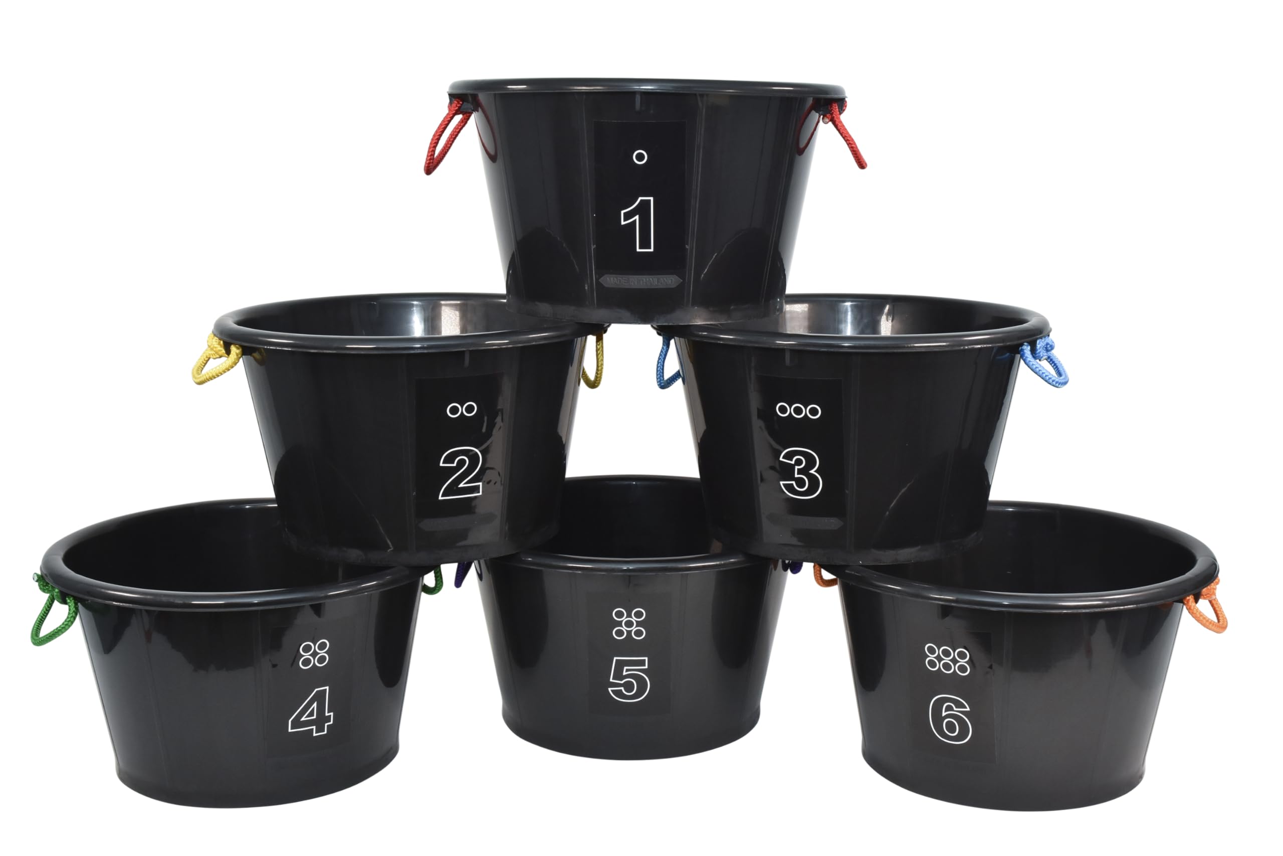 Sportime Drum-N-Store Buckets, 18 x 12 Inches, Black, Set of 6