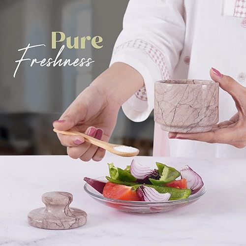 Miniatura 2 de Bodega de sal de mármol con tapa, soporte de sal de piedra marinara de 3 pulgadas para mostrador, tarro de especias, caja de sal y recipiente de sal