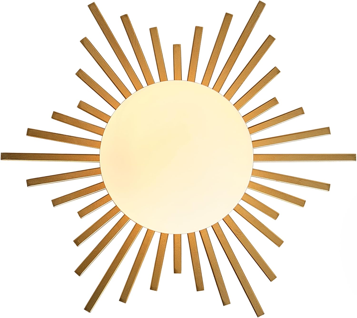 Sunburst Gold Semi-Flush Ceiling Light – Exotic Retro Metal Radiant Design with Globe Shade, Minimalist Chandelier for Living Room, Bedroom, Hallway, Dining Room