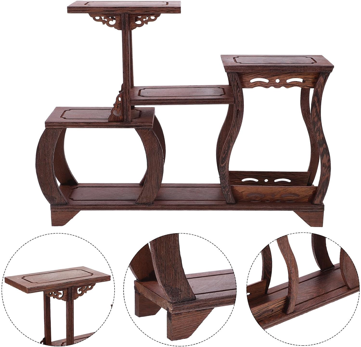 Wooden Collection Display Stand with Multiple Layers and Sturdy Construction, Elegant Chinese Style Figurine Holder for Home Decor or Collectibles Display