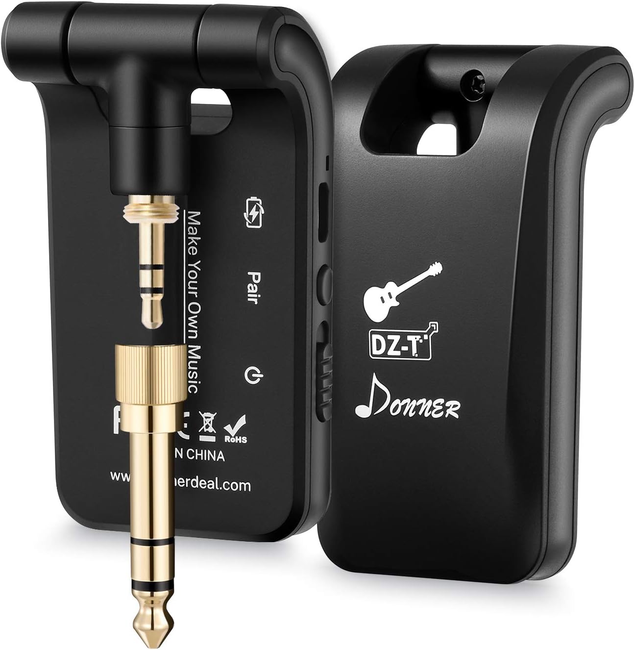 Donner Wireless Guitar Transmitter Receiver, 2.4GHZ Wireless Guitar System Stereo 1/4” & 1/8” 2 in 1 Plugs Rechargeable 6 Channels for Electric Guitar, Bass, Violin (Original Series Zero2)