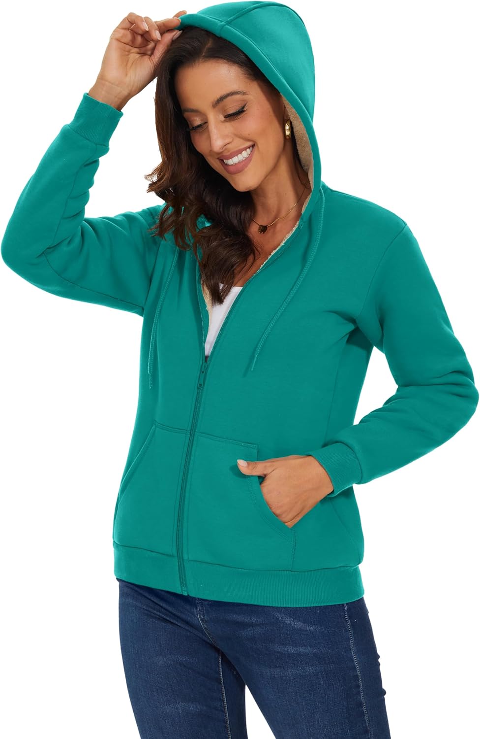 MAGCOMSEN Womens Zip Up Hoodies Sherpa Lined Fleece Thermal Jacket Full Zip Winter Warm Casual Thick Coats Pockets - Image 5