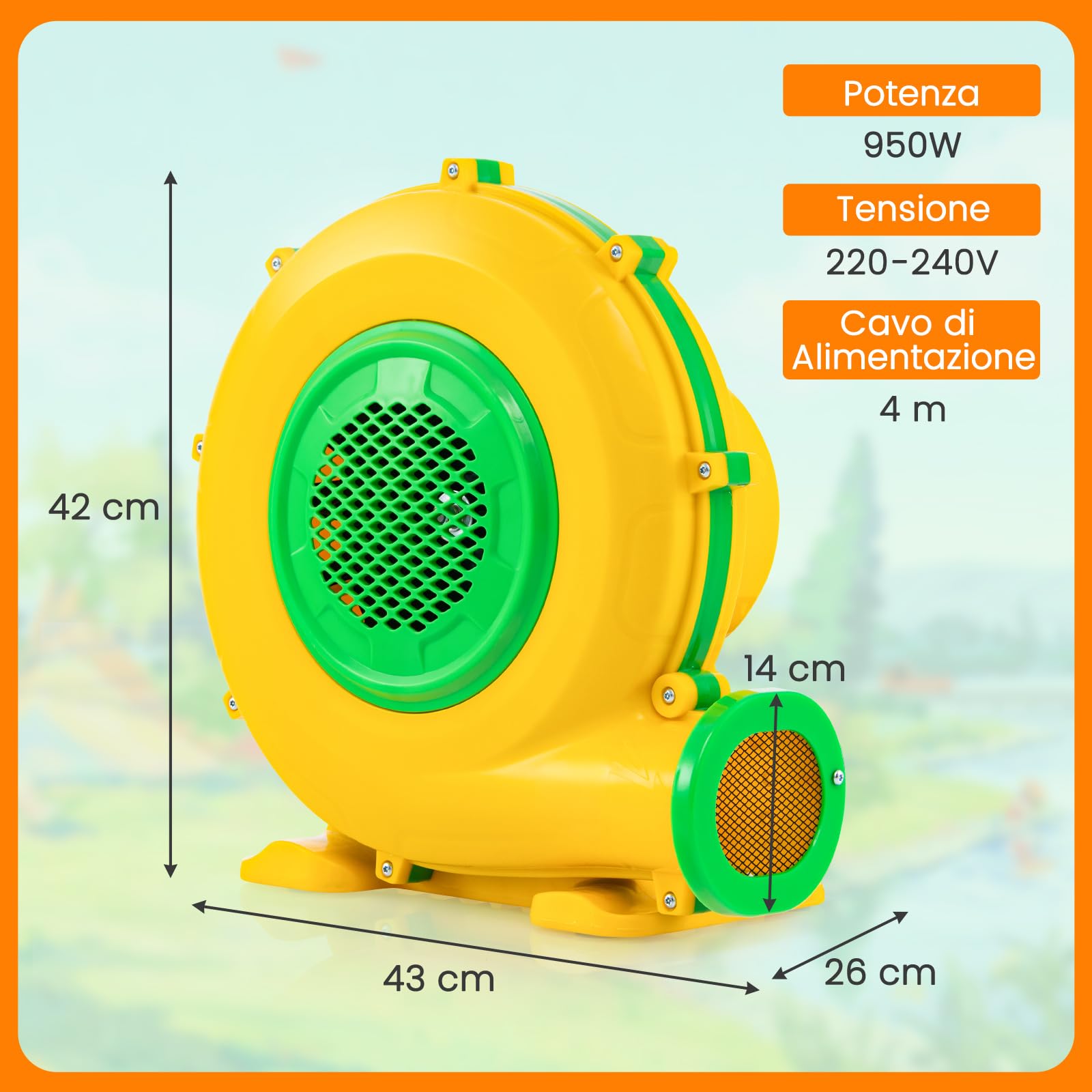 COSTWAY Ventilatore di Aria del Castello Gonfiabile, Soffiatore per Giochi Gonfiabili con Cavo di Alimentazione, per Castello Gonfiabile, Scivolo Acquatico e Giochi Gonfiabili (950W)