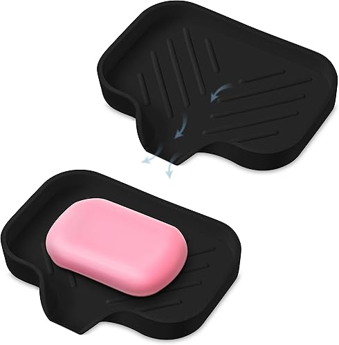 2 soportes de barra de jabón autodrenantes color negro de alta calidad - Elegante jabonera para uso en ducha y baño - Jaboneras versátiles para