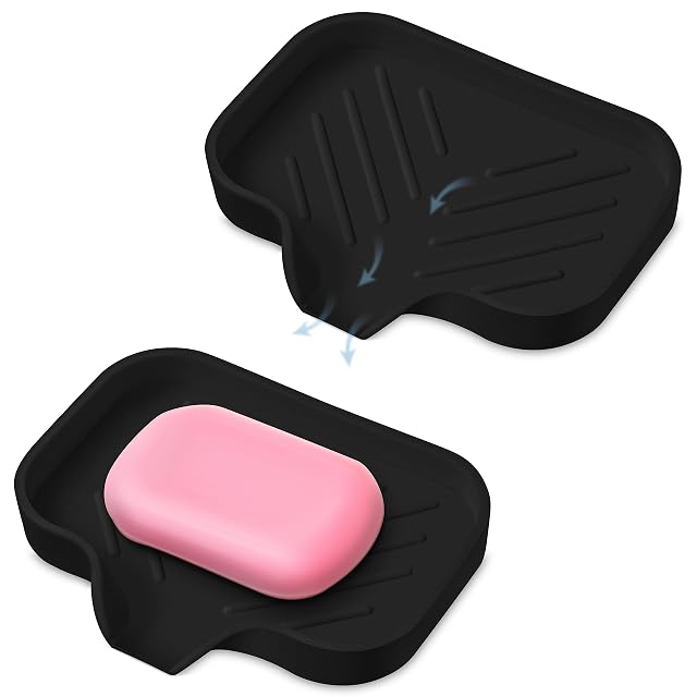 2 PCS Premium Black Self-Draining Soap Bar Holder - Elegant Soap Dish for Shower Bathroom Use - Versatile