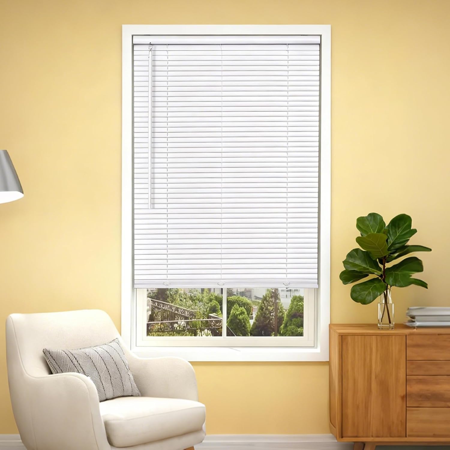 1" Mini Blinds Vinyl Cordless Window Shades Venetian Aluminum Blind for Indoor Windows Horizontal Blinds & Shades,White,91" W × 56" H