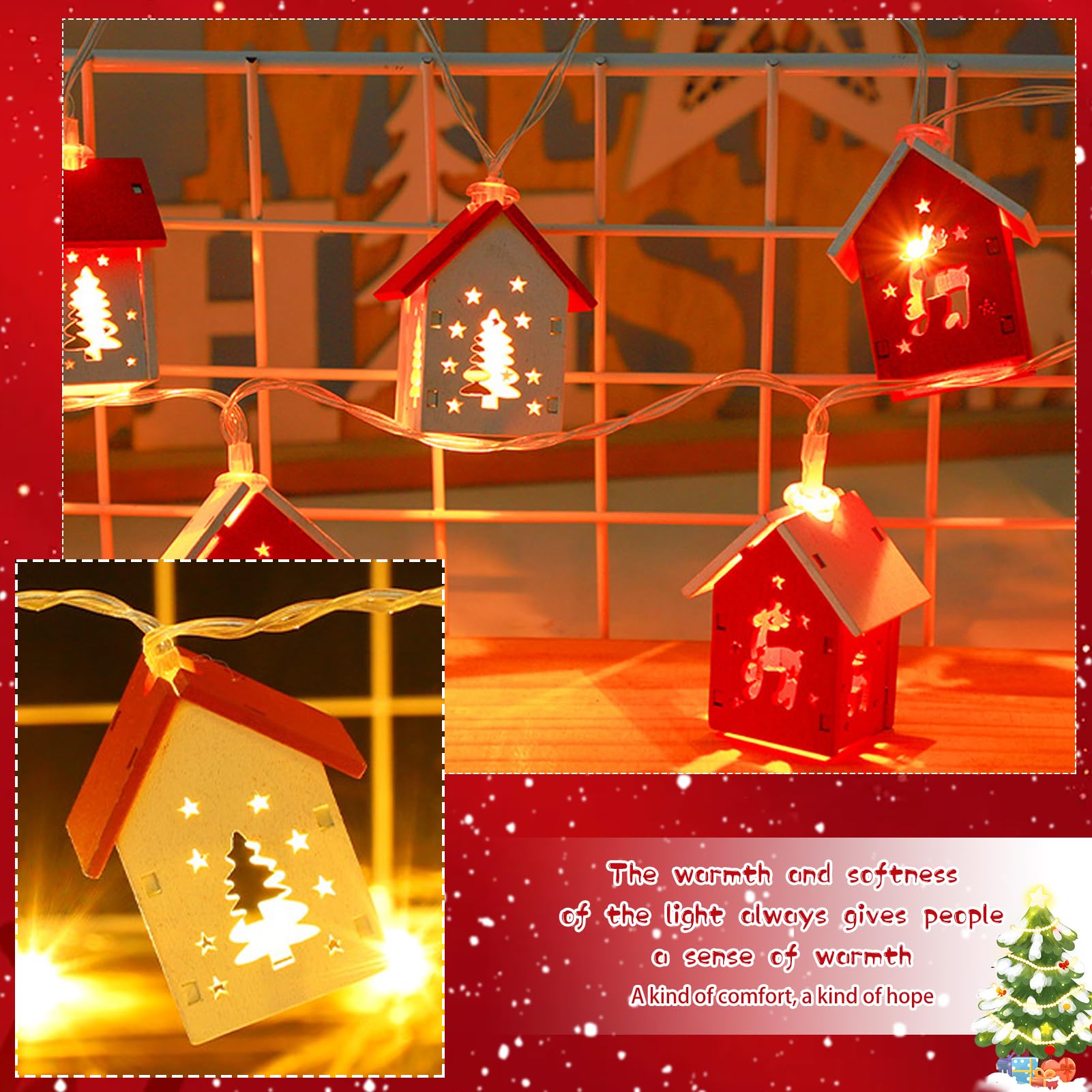 3x LED Holzhäuschen Als Christbaumanhänger - Winterliche Deko Mit Warmweißem Licht