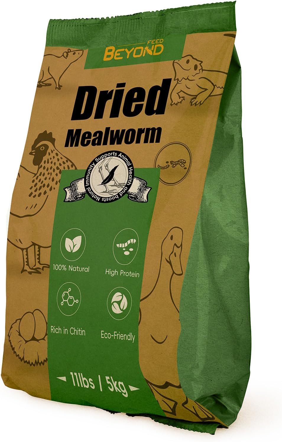 BeyondFeed™ Dried Mealworms - Premium High-Protein Feed for Chickens, Ducks, Birds, Reptiles, Fish, Hamster, Turtles and More (11lbs/ 5kg Package)