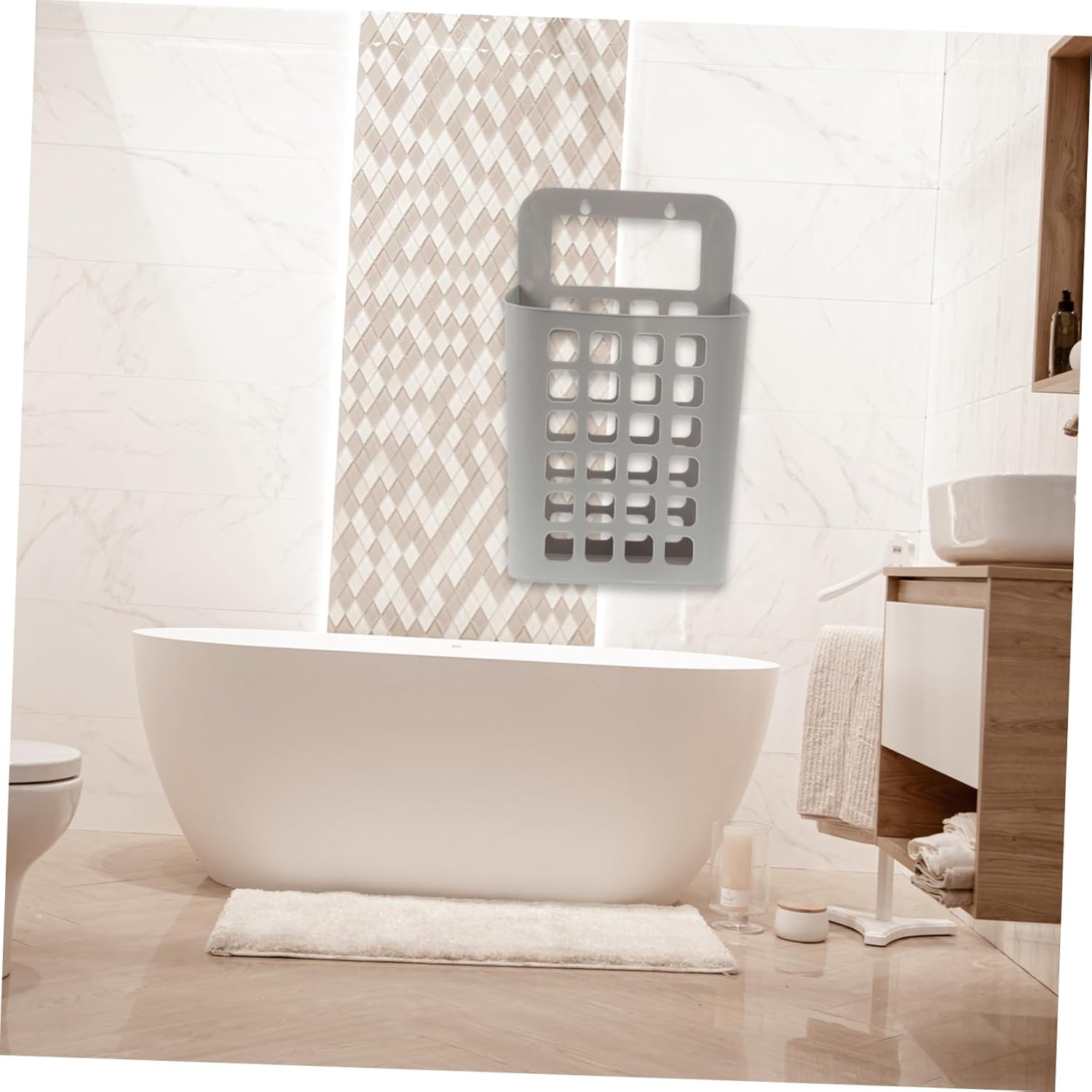 Large Foldable Plastic Laundry Hamper Hanging Storage Basket Organizer for Household Clothes Towels Sturdy Space-saving Container for Bedroom Bathroom Closet Dorm Grey White