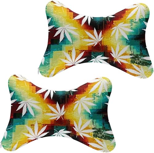 Almohada para el cuello del coche con forma de hueso, espuma viscoelástica, soporte para reposacabezas de moda, marihuana, marihuana, hojas de
