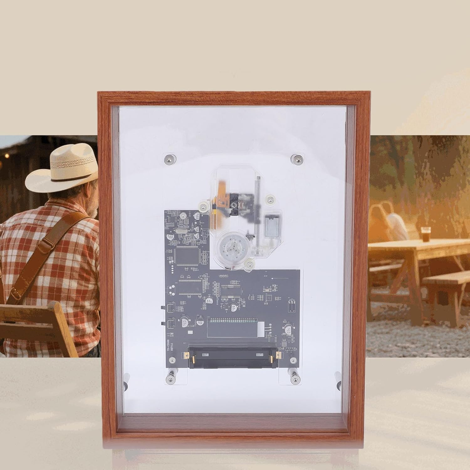 Yoidesu Photo Frame CD Player Retro Wall Mount Design, Desktop CD Player with Bluetooth 5.0, Acrylic Bluetooth HiFi Sound, Removable Battery for Living Room