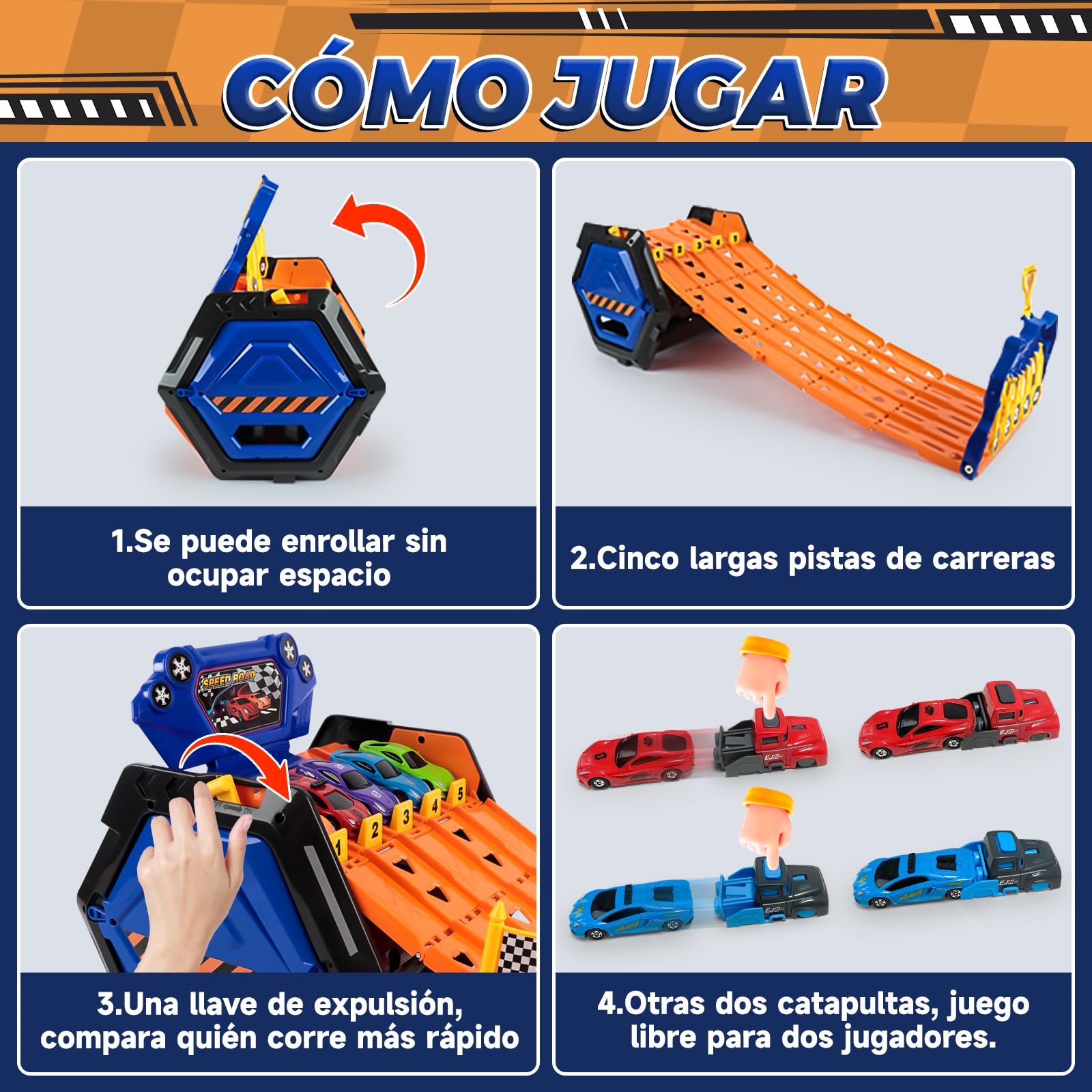 BuzzoXerex 5 en 1 Pista de Coches, Camión de Transporte con 5 Vehículos, Juguete Enrrollable Pista de Carreras para Niños, Regalo Coche de Juguete para Niño 3 4 5 6 7 8 Años