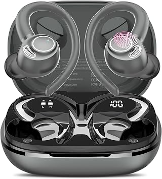 Wireless Earbuds, Bluetooth 5.4 Headphones Sport Over Ear Buds With ENC Mic | Noise Cancelling Mic,48H, Wireless Earphone with Earhooks, Stereo Deep Bass, IP7 Waterproof Ear Bud for Workout Running, Grey
