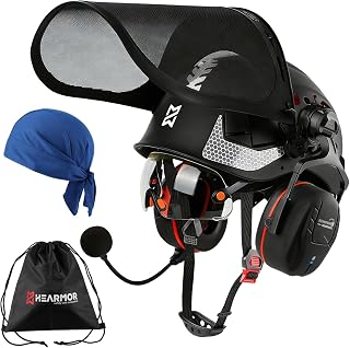 HEARMOR VOLTEK Forsthelm Schutzhelm Set ABS Helm ausgestattet mit Bluetooth 5.3 Ohrenschutz Shield LD HM, bietet umfassenden Schutz für Kopf Augen, Gesicht und Gehör, stoßfest und komfortabel belüftet
