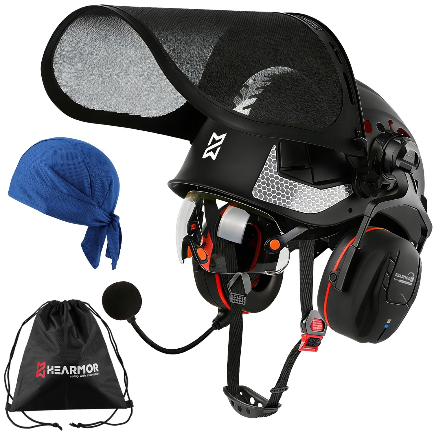 HEARMOR VOLTEK Forestry Safety Helmet Set, ABS Hard Hat with Bluetooth 5.3 Shield LD HM Ear Defenders, Full Head, Eye, Face & Hearing Protection, Shockproof Comfort Vented Design