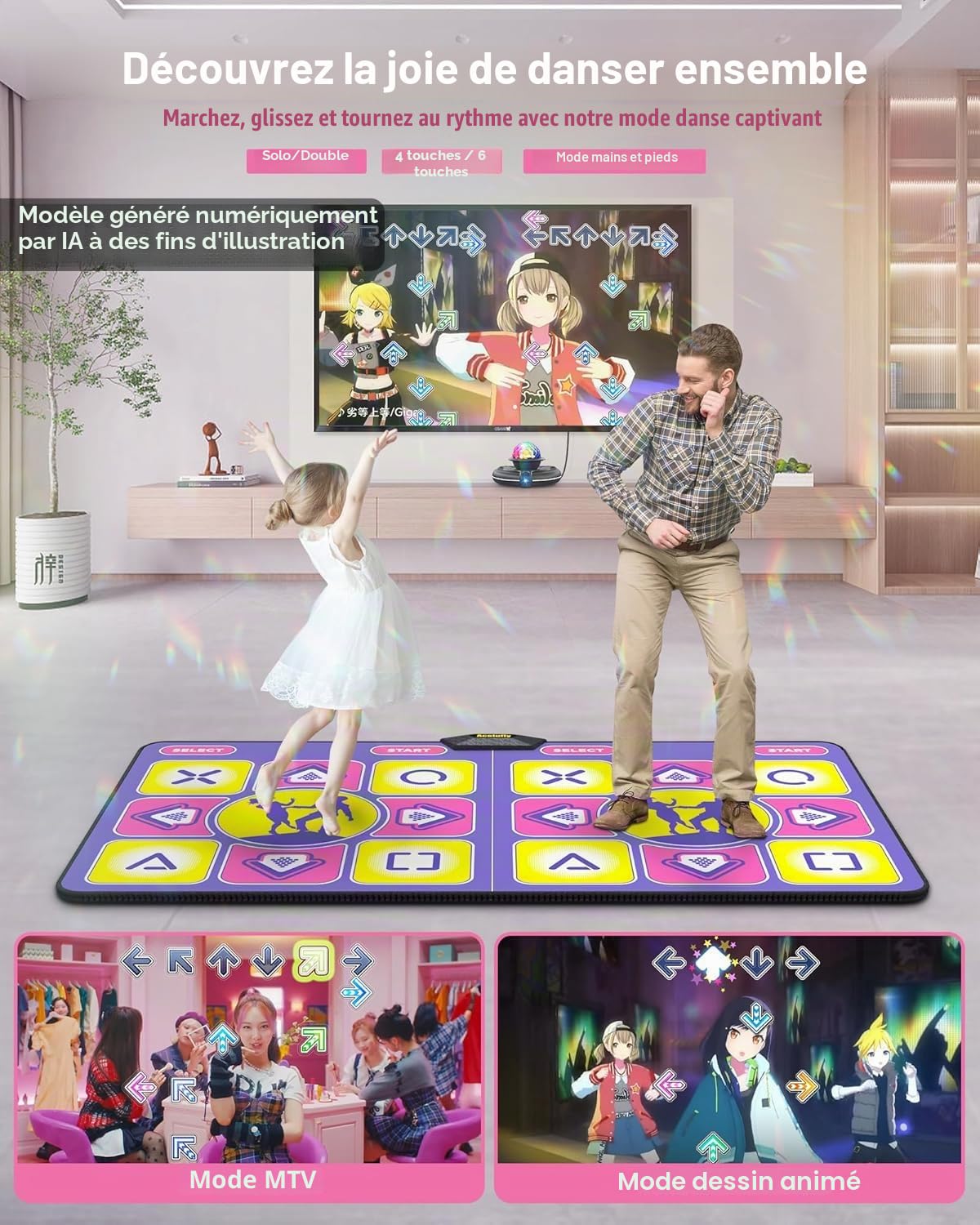 Double Tapis de Danse pour TV, électronique avec contrôleur sans Fil, antidérapant pour Enfants, Adultes, Cadeaux pour Filles et garçons (Violet)
