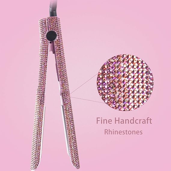Sparkler Lava Ceramic Flat Iron, Special Edition, Hair Straightener for an Even2 Inch Titanium Flat Iron Rhinestone Straightening Iron, Salon High Heat 480 F, Instant Heat Up, Dual Voltage, Rose Pink