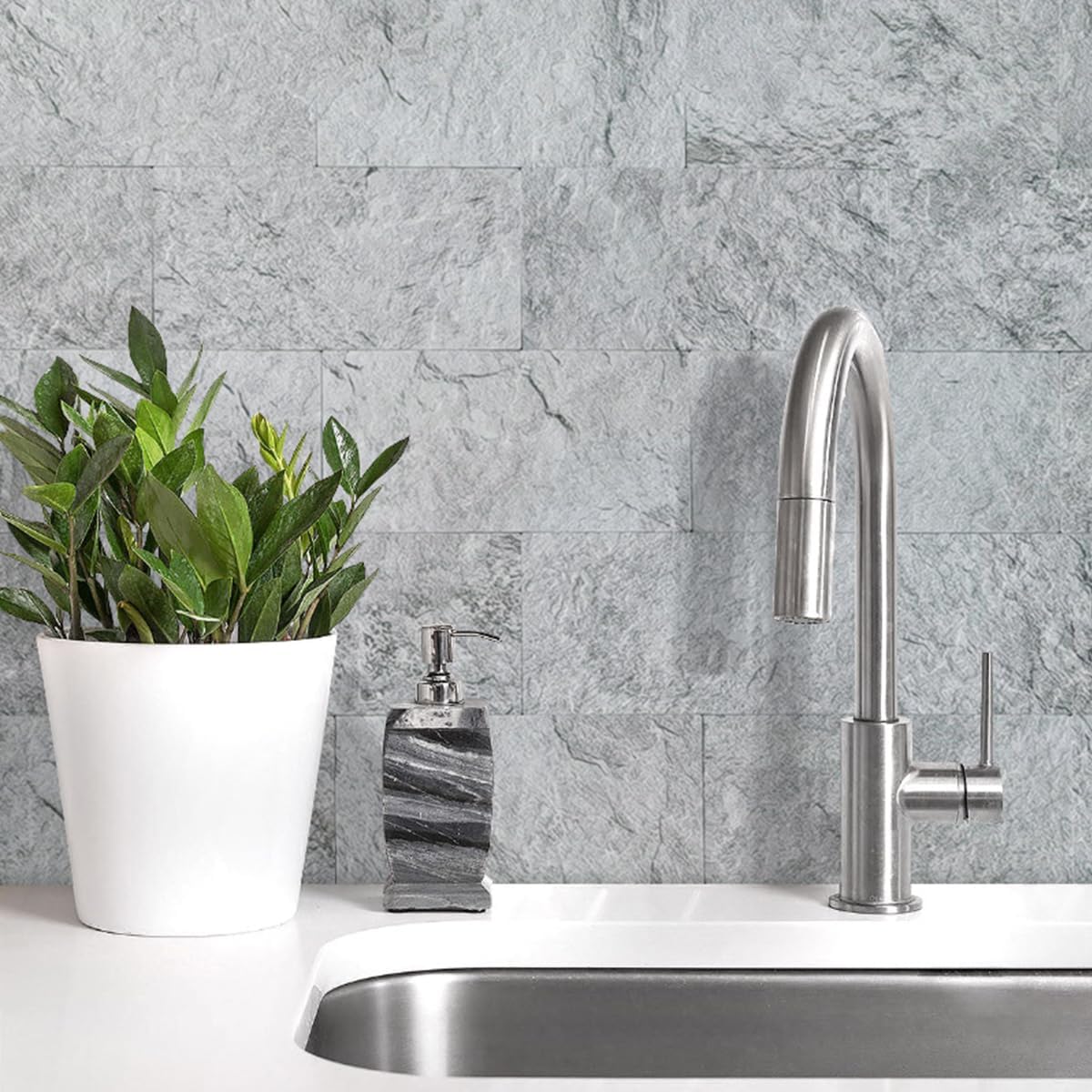 AULIGET 20-Piece Light Slate Peel and Stick Backsplash Wall Tiles, 6" x 12" PVC Faux Stone Stick on Tiles for Backsplash Kitchen, Bathroom, Laundry Room, Camper, Fireplace