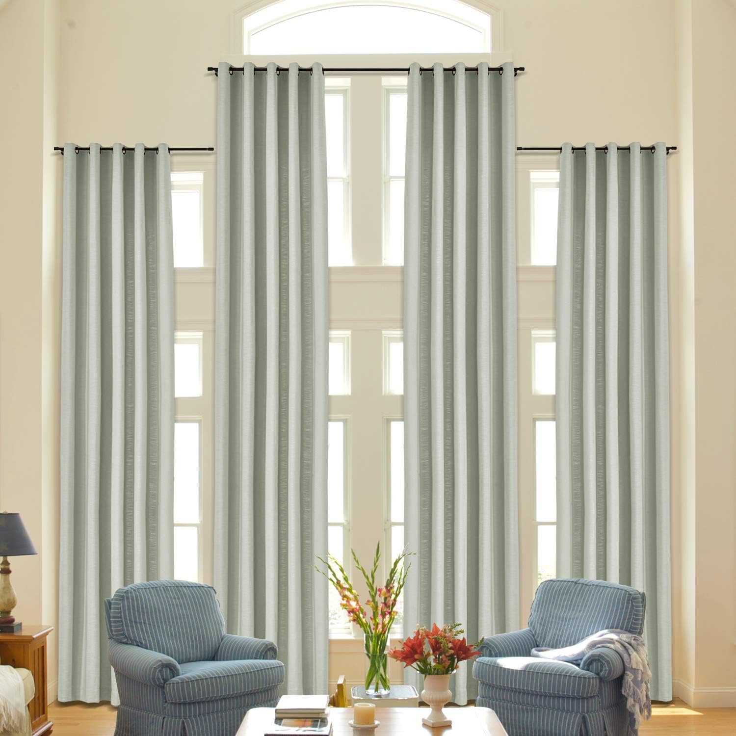 Macochico Extra Long Curtains for Living Room Grommet Linen Cotton Loft Curtains Room Darkening Long Drapes Thermal Insulated Panel for Bedroom Silver Birch 50 W x 168 L (1 Panel)