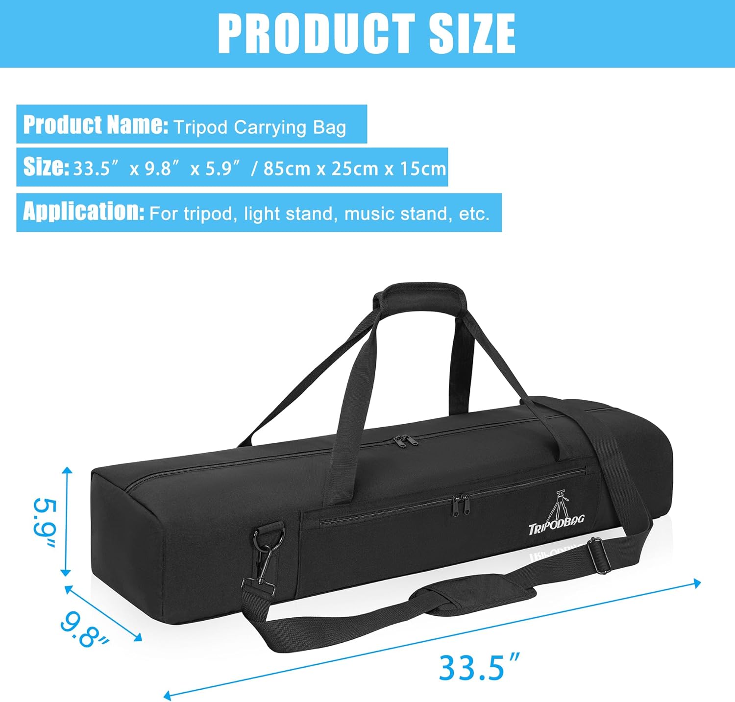 TORIBIO 33.5" Multifunctional Tripod Bag, Heavy Duty Tripod Carrying Case, Case for Music Stand Mic Speakers Lights Boom Cameras Monopods Stand