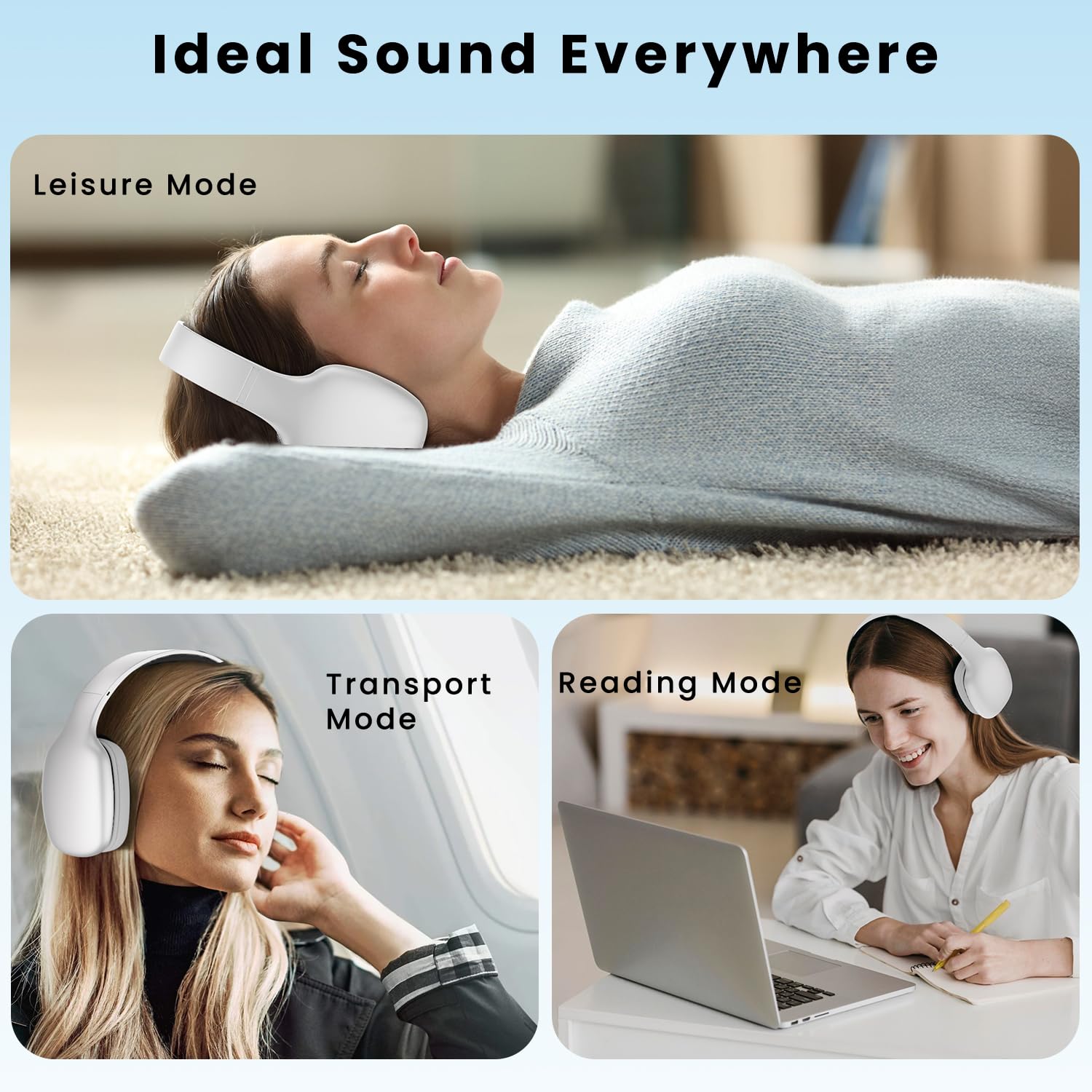 CIRICO BaseTone Wireless Over-Ear Headphones, Bluetooth 5.3, 20H Playtime, Deep Bass, Foldable Lightweight Design for Travel, Home Office, Cellphone/PC, Sliver 2