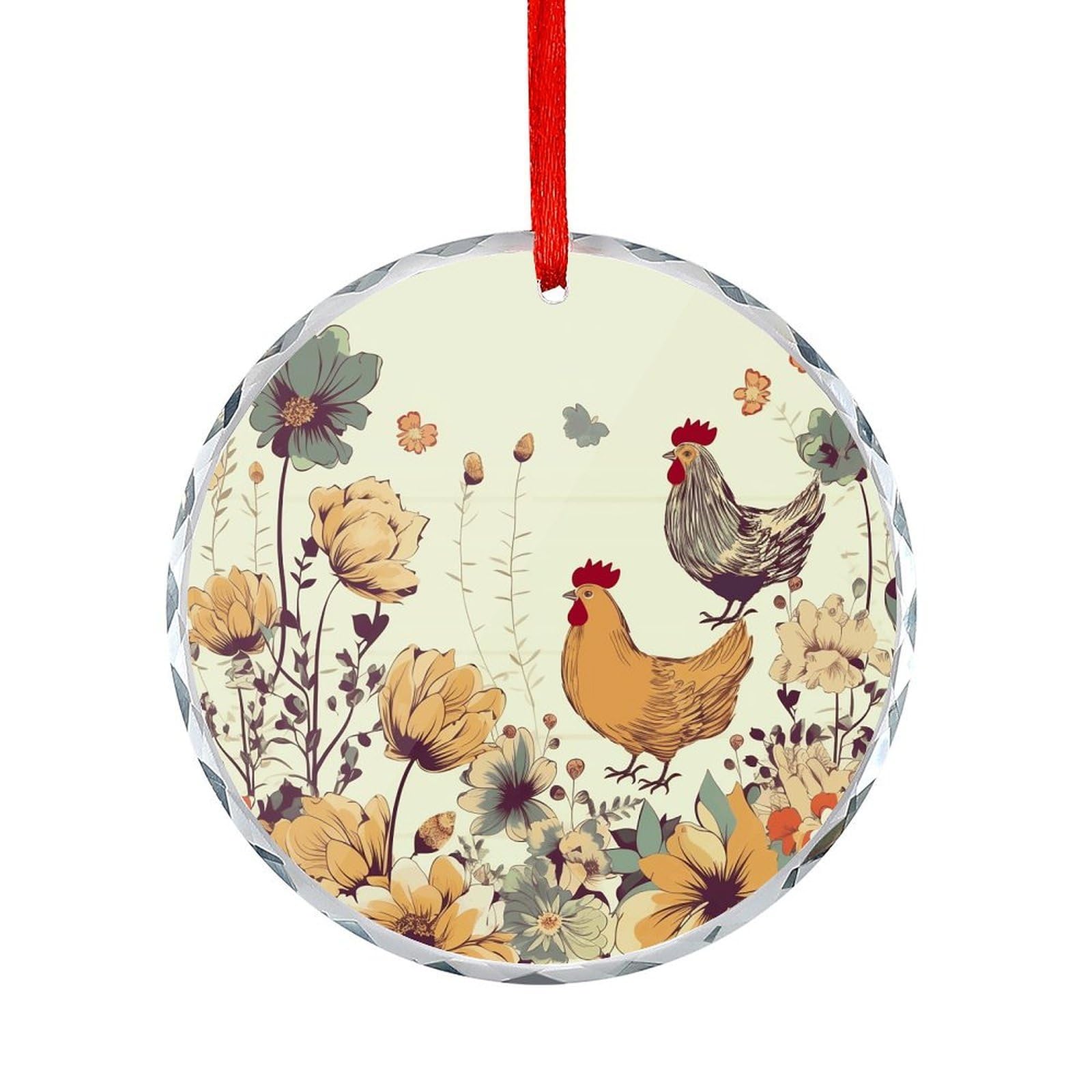 Btcowzrv Style Floral Hens Round Ornament Hanging Pendant Decor