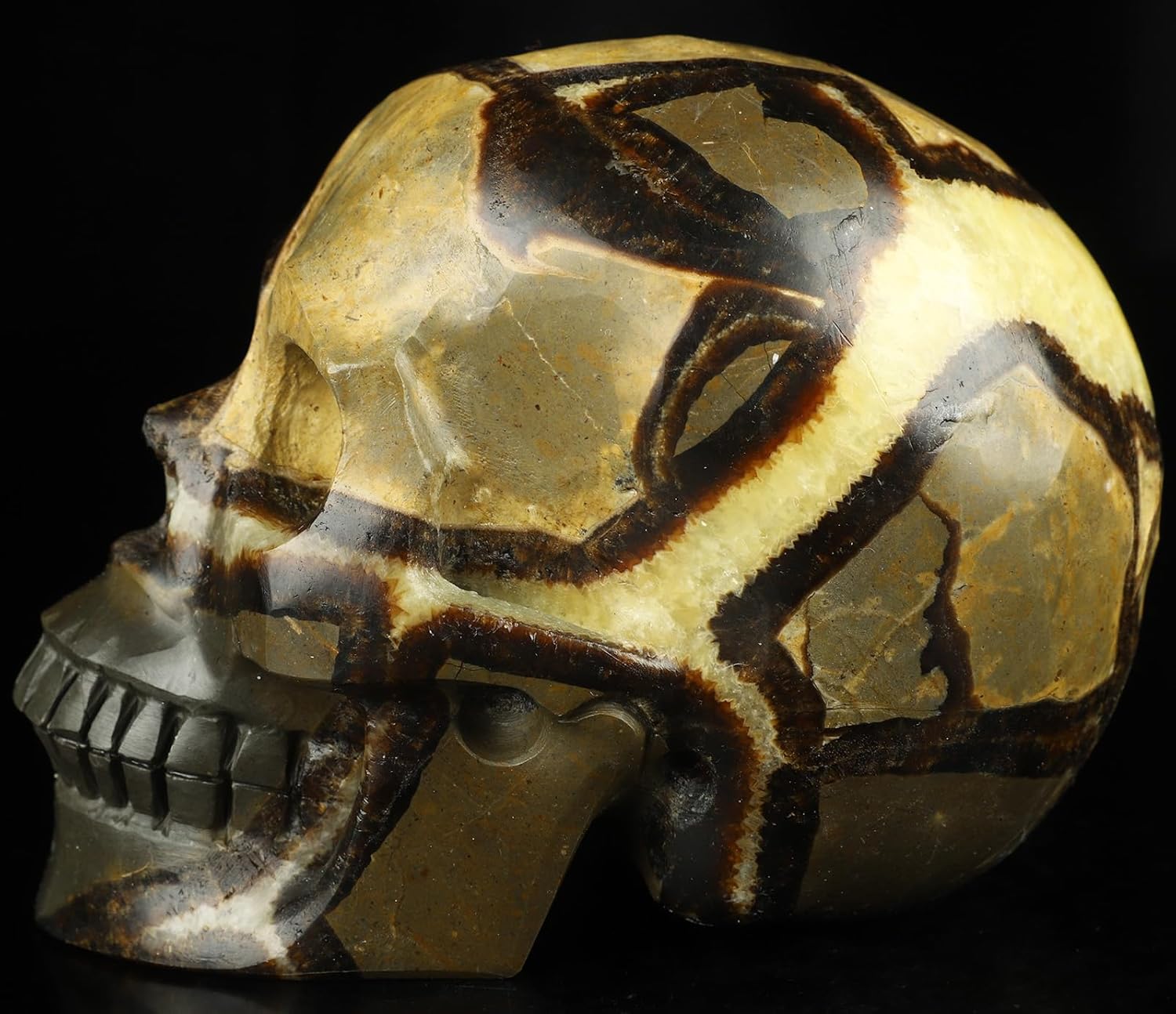 Skullis 5.0" Dragon Septarian Stone Crystal Skull, Hand Carved Gemstone Fine Art Sculpture, Reiki Healing Stone Statue.2679.