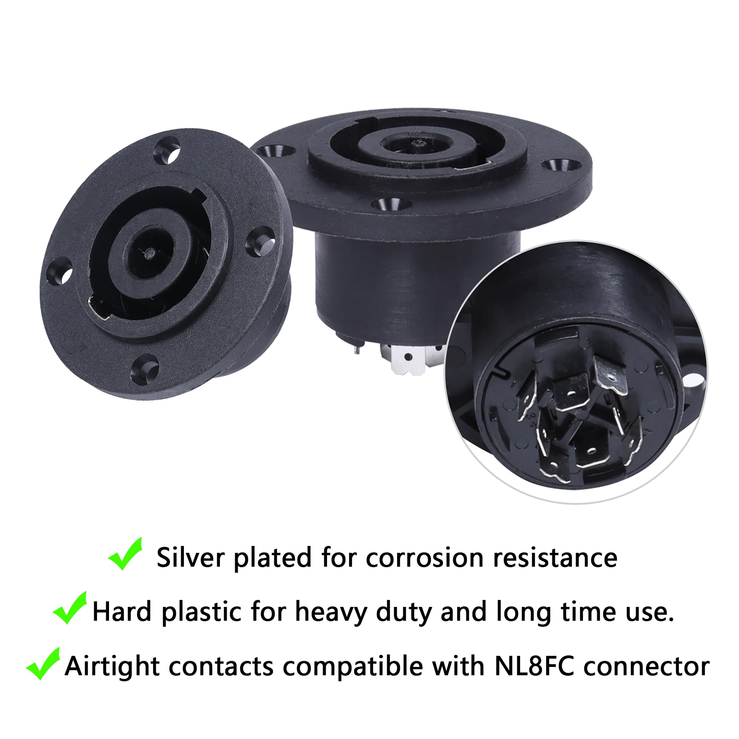 HBU Kit di spine per altoparlante amplificatore audio professionale, connettore Speakon a 4 poli e presa femmina per montaggio a pannello, compatibile con Neutrik NL4FC, NL4FX, NLT4X, NL2FC (spina a 8