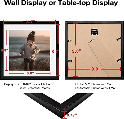 Vista 142 de KINLINK Juego de 4 portarretratos de 12 x 12 pulgadas, cuadrados de madera mate de 8 x 8 pulgadas con plexiglás para 8 x 8 pulgadas con paspartú
