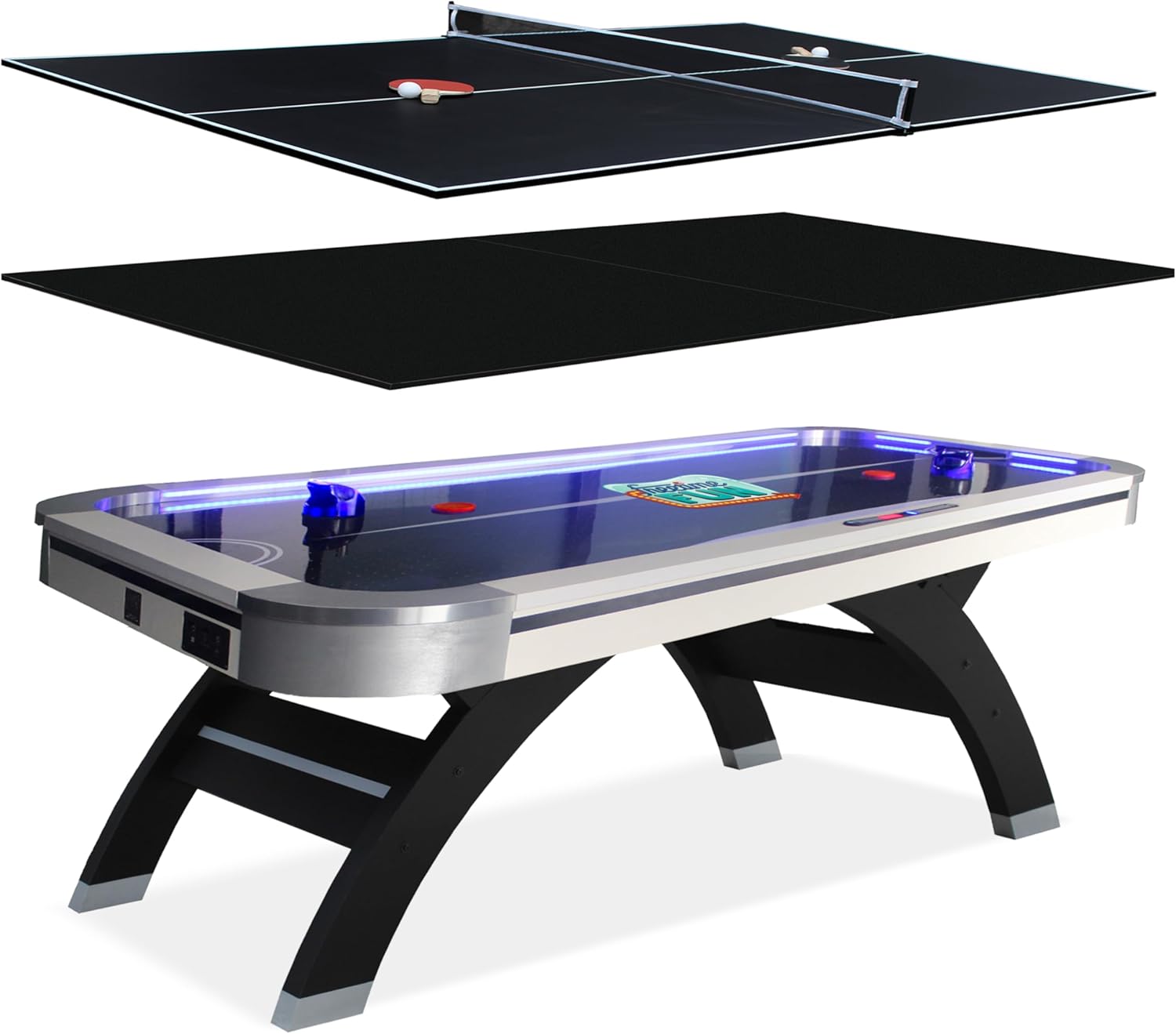 Freetime Fun Air Hockey Table 7 ft Game Table for Adults Light Up - Full Size Arcade Air Powered Indoor LED Hockey Table for Game Room
