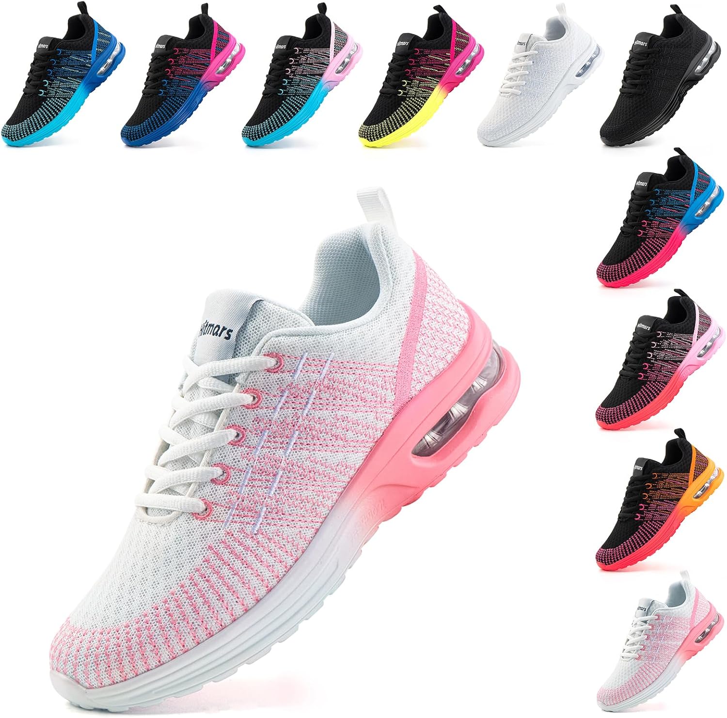 Hitmars Laufschuhe Damen Turnschuhe Luftpolster Sneaker Air Sportschuhe Atmungsaktiv Joggingschuhe Straßenlaufschuhe rutschfest Joggingschuhe Walkingschuhe Fitness Running Outdoor Schwarz EU 36-42