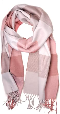 D&Y Unisex Classic Softer Than Cashmere Plaid Fringe End Scarf, Beige/Peach