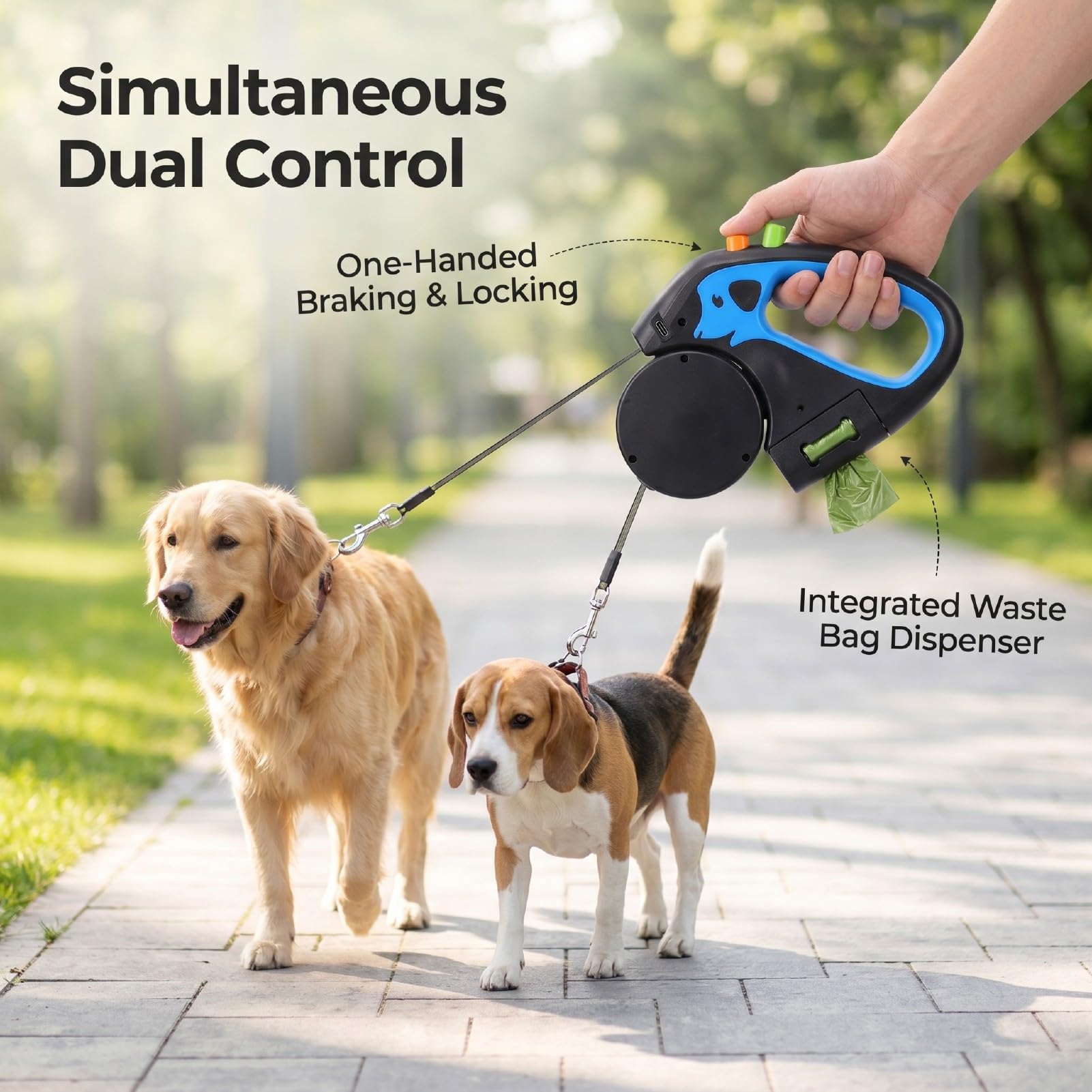 Laisse Rétractable pour Chien Double avec Conception à 360 ° sans Emmêlement pour Promener Deux Chiens, ABS et Nylon, 3 Mètres de Long (3 mètres / 9,84 Pieds)