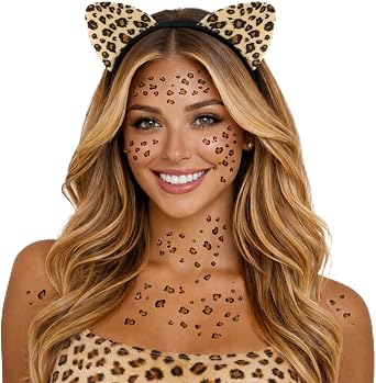 LIONSOUL Cheetah Ears Headband for Women Leopard Cheetah Print Birthday Party Decorations Supplies