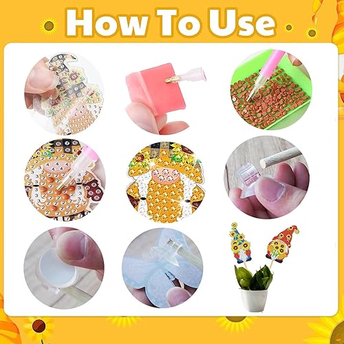 Miniatura 3 de 12 kits de pintura de diamante 5D para decoración de estacas de jardín, gnomo de girasol, centro de mesa de doble cara, palillos de mesa, adornos de