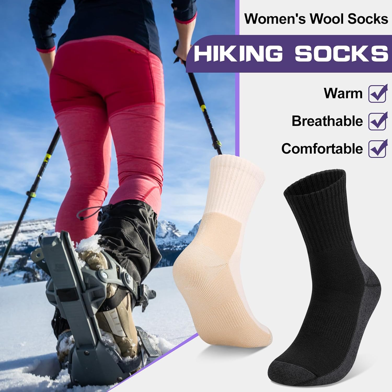 2-6 Pairs Merino Wool Warm Socks for Women, Hiking Cozy Thermal Crew Boot Socks for Winter And Christmas Gifts - Image 2
