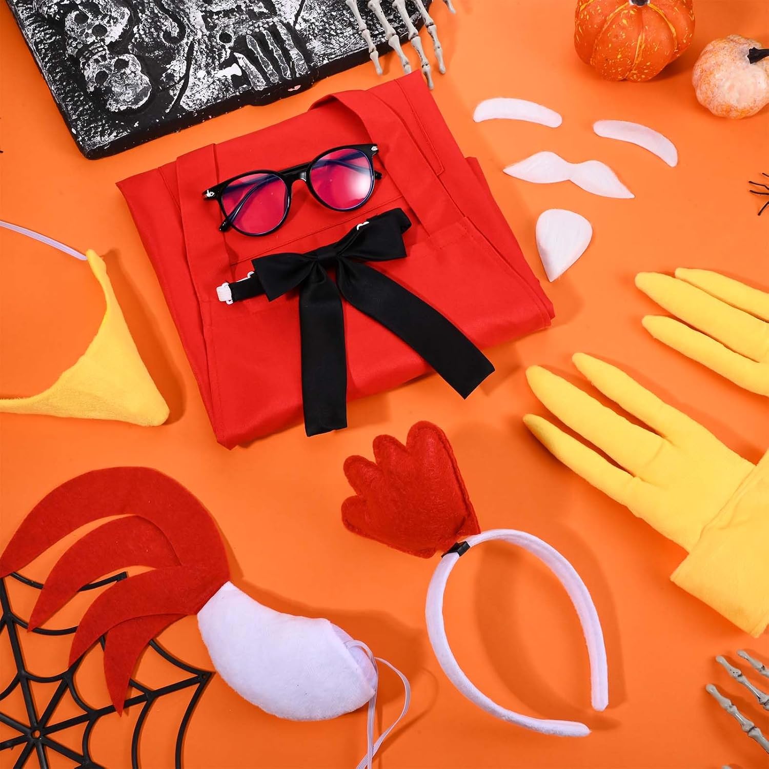 Halloween Fast Food Couple Costume Include Apron,Glasses,Beard,Mustache,Bowtie and Chick Costume Set for Adults Party Dress Up - Image 2