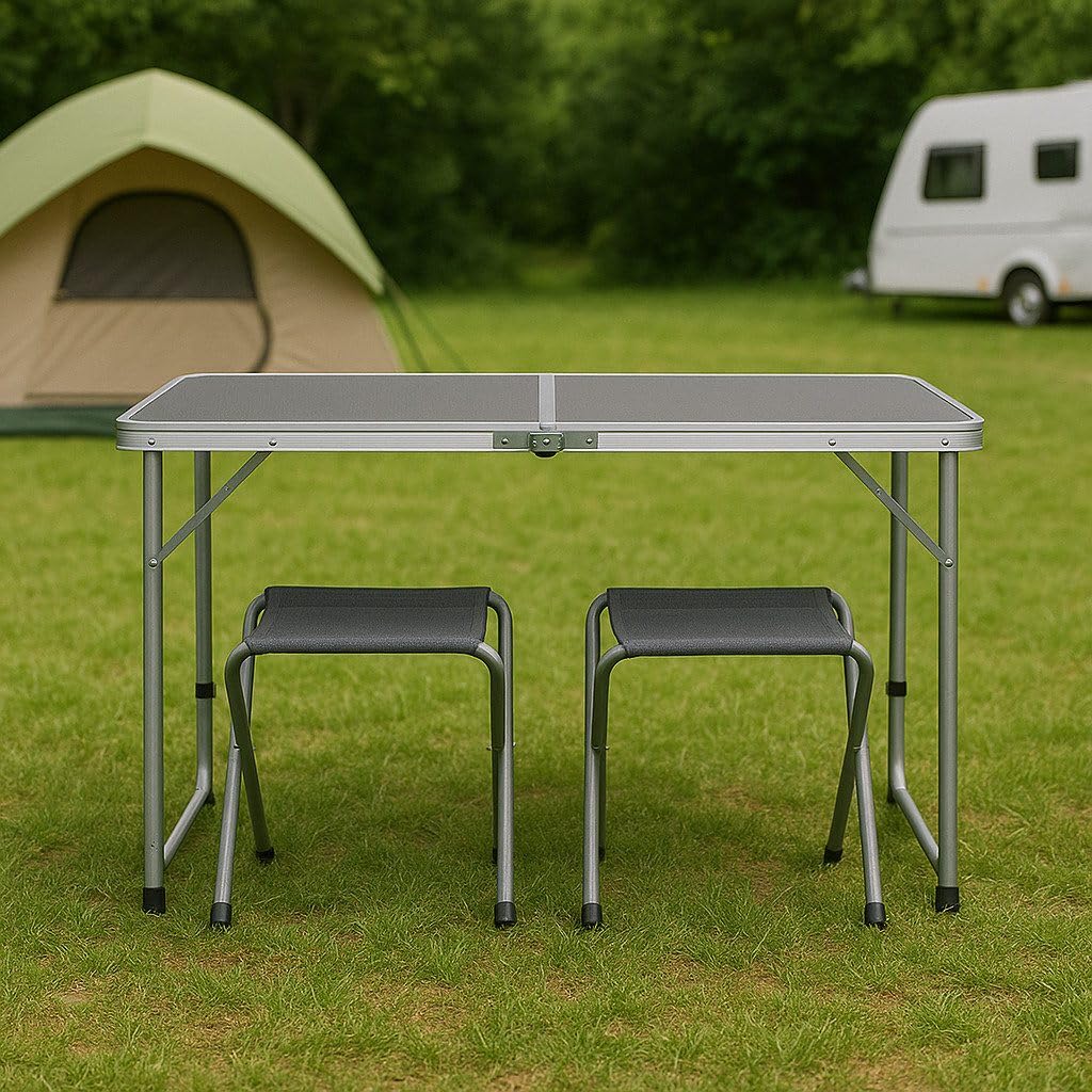greemotion Table de camping pliable avec 4 chaises [120 x 60 x 70 cm] – Table de camping ultra légère et pliable – Table pliante pour camping et pique-nique – Table pliante pour pique-nique, festivals